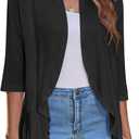 Zeagoo Women's Open Front Cardigan 3/4 Sleeve Draped Ruffles Soft Knit Sweaters S-3XL (Black)