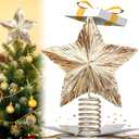 Gejoy 8.2 Inch Champagne Christmas Star Tree Topper Large Gold Bethlehem Star Topper with Glitter Sequin Xmas Holiday Ornament Decoration for Christmas Tree