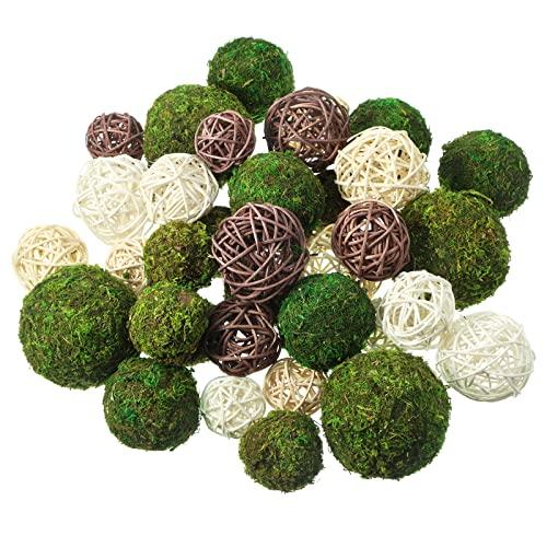 Patelai 36 Pcs Wicker Rattan Balls Decorative Balls for Vase Centerpiece Bowls Orbs Filler for Spring Summer Craft, Wedding Party, Potpourri Decor, 4 Sizes (Fresh Color)