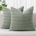 MIULEE Pack of 2 Spring Corduroy Decorative Throw Pillow Covers 18x18 Inch Soft Boho Striped Pillow Covers Modern Farmhouse Home Decor for Summer Sofa Living Room Couch Bed Greyish Green