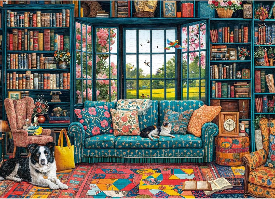 Jigsaw Puzzles for Adults 1000 Pieces, Interlock Perfectly Letter on Back No Dust, Home Decor Birthday Party Gift Toy for Men Women Elders Seniors, 1:1 Poster-Cozy Study