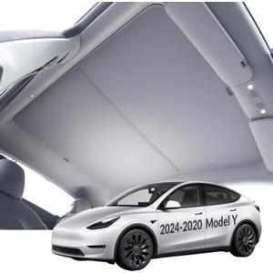 VION Tesla Model Y Roof Sunshade (2024-2020 Model Y) Full Blackout (No Light Transmission), Cooler Cabin, Dual-Layer Fabric with Graphene-Enhanced UV Coating, No Sagging Gray