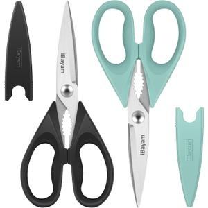 iBayam 2 Pack All Purpose Kitchen Shears Heavy Duty - Stainless Steel Kitchen Scissors With Protective Sheath, Soft Comfort-Grip Handle, Food & Meat Scissors, Home, Kitchen, Dining Utility Gadgets (Black, Aqua Sky)