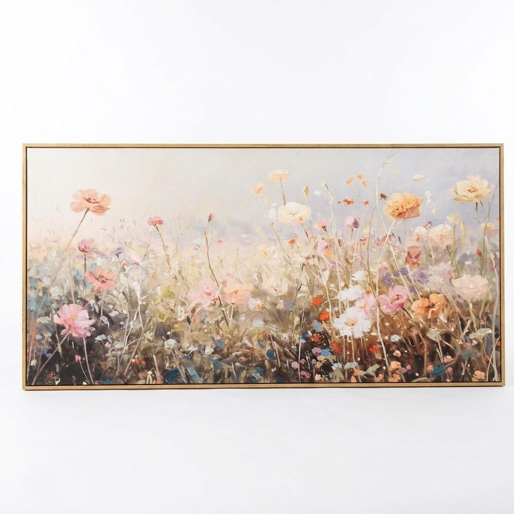 Colorful Flower Framed Canvas Wall Art Set, Watercolor Daisy Floral Wall Decor, Wildflower Green Leaf Wall Painting, Multicolour Botanical Art Print for Living Room, Bedroom, Office -20"x40"