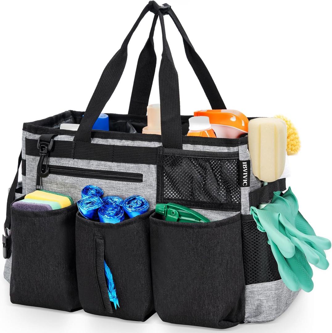 IBVIVIC Wearable Cleaning Caddy Bag for Cleaning Supplies,Large Capacity Cleaning Organizer Grey (15L x 8.7W x 10.2H inch)