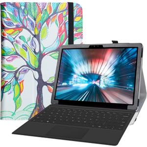 Bige for Dell Latitude 7200/7210 Case, PU Leather Folio 2-Folding Stand Cover, Tablet Case, Not for Laptop, Love Tree