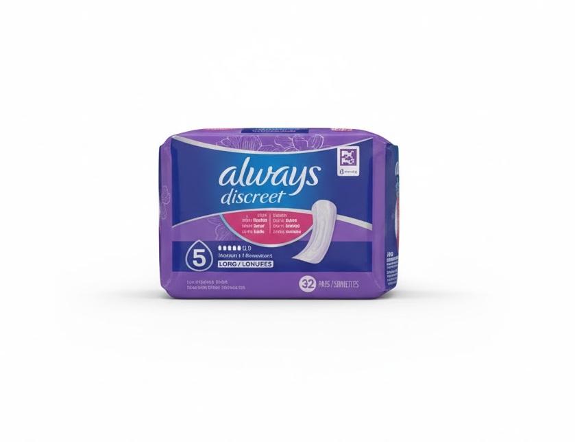 Always Discreet Adult Incontinence Pads for Women, Heavy Absorbency, Long Length, Postpartum Pads, 32 Count