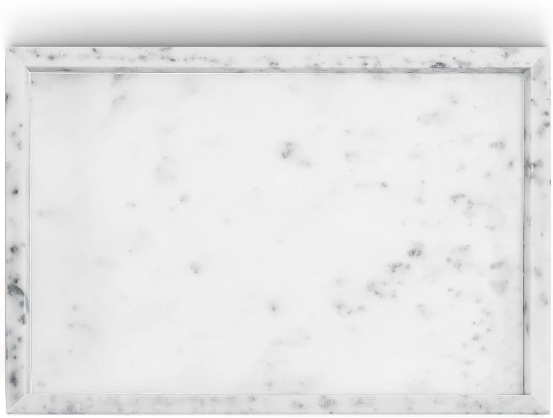Yew & Tulip Natural Marble Vanity Tray, Nature White Marble with Spots Serving Tray for Bathroom, Kitchen, Vanity, Home Decor, Wedding etc. (12" x 8" x 1.2")