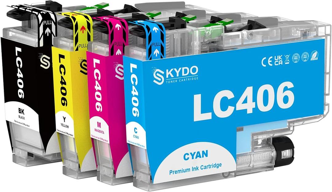 LC406XL Ink Cartridges Compatible for LC406 XL LC406XL LC406 Work with Brother MFC-j4335DW MFC-j6555DW MFC-j4535DW MFC-j5855DW MFC-J6955DW Printer(Black, Cyan, Magenta, Yellow, 4 Packs)
