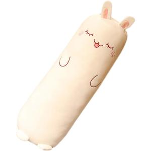 Cute Plush Long Bolster Pillow, Soft Sofa Bed Waist Pillow Cushion Round Roll Bolster Neck Pillow Cylinder Cervical Pillow for Leg, Knee & Neck Support (Rabbit, 70CM/27.6")
