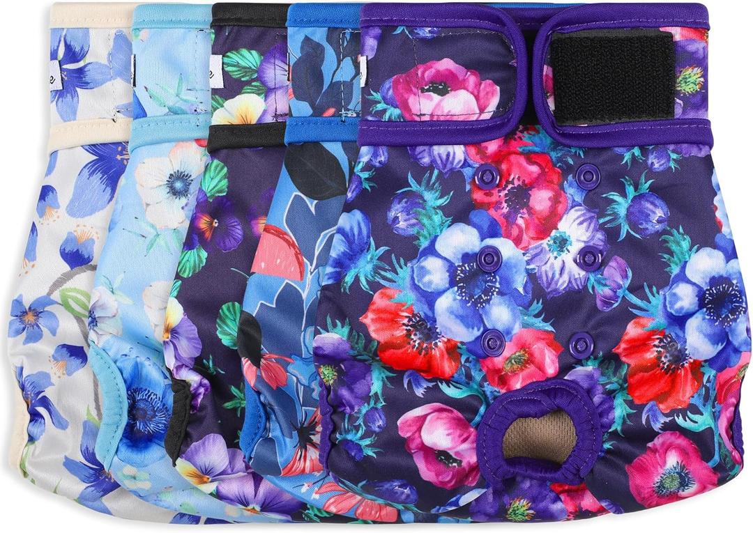 Female Dog Diapers 5Pcs - Premium Reusable Diapers for Doggie in Heat - Highly Absorbent Dog Diapers Female for Pet Incontinence with Adjustable Snaps, Rose, XL