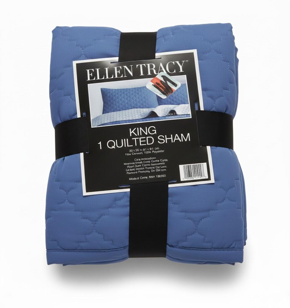 Ellen Tracy King 1 Quilted Sham 20x36in 100% Polyester Blue