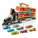 JOYIN Toy Truck for Kids, 5-FT Race Track and 12 Die-Cast Metal Toy Cars, Racing Car with Lights & Sounds, Toddler Carrier Truck Playset Gift for 2 3 4 5 Years Old Boys and Girls-Black