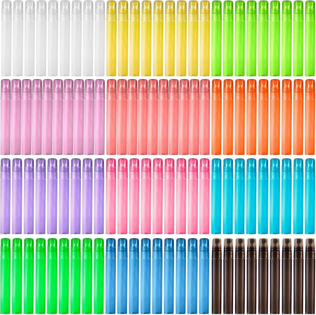 Patelai 108 Pieces 10 ml Spray Bottles Plastic Perfume Bottles Empty Fine Mist Perfume Bottle for Essential Oils Supplies(Assorted Color)