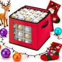 inin Christmas Ornament Storage Box with Adjustable Dividers,Christmas Ornaments Organizer with Zippered Top,Storage Container Bin for Holiday Decorations(64 Ball, Red, Without Tray)