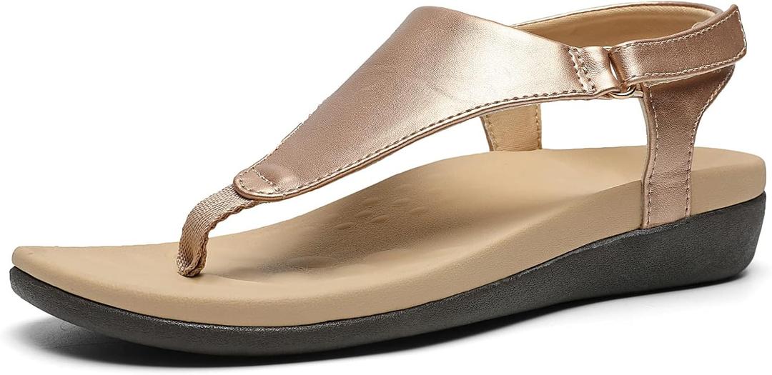 UTENAG Women's Arch Support Sandals Orthotic Adjustable Thong Flip Flops Shoes (8.5, Rose Gold)