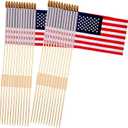 24Pack 8x12 Inch American Flags on Stick, US Flag, 4th of July Decorations, Hand Held Flags With Kid-Safe Spear Top, Polyester Full Color Tear-Resistant Flag