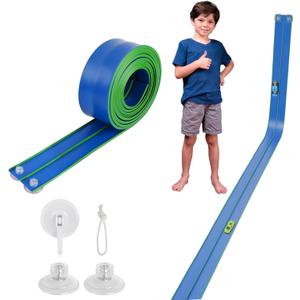 Flexible Race Car Track 15 Ft Starter Set with Suction Cups Compatible with Diecast 1/64th Car for Ages 3 & Up Track Long Rolls Up Portable Racetrack (Blue&green)
