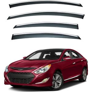 4pcs Smoke Tint with Chrome Trim Outside Mount Tape On/Clip On Style PVC Sun Rain Guard Vent Window Visors Compatible with 11-14 Sonata i45 YF 15 Hybrid (For 2011-2015 Hyundai Sonata)