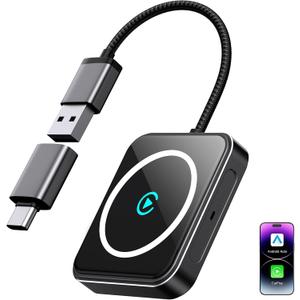 Wireless CarPlay Adapter for iPhone & Android, 2-in-1 Apple CarPlay Wireless Adapter, Plug & Play, Low Latency, USB-A/C, Converts Wired to Wireless CarPlay (iOS 10+, Android 11+)