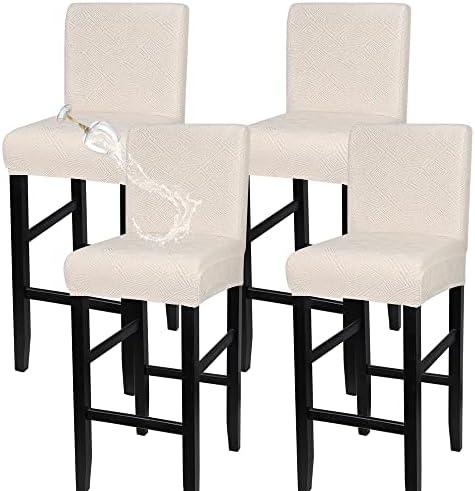 SearchI Water Repellent Bar Stool Covers Set of 2  Stretch Washable Barstool Seat Covers, Counter Height Chair Covers for Kitchen Dining Room Cafe (Beige Diamond Jacquard)