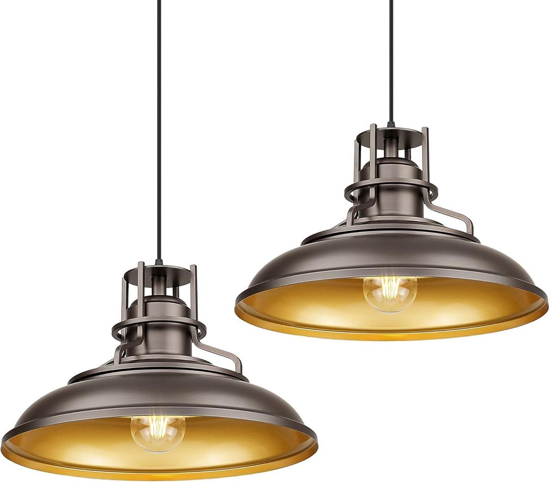 FEMILA 18" Outdoor Pendant Lights for Porch, 2 Pack, Farmhouse Pendant Light, Barn Vintage Hanging Light Fixture for Kitchen Island, Adjustable Height,Oil Rubbed Bronze Finish