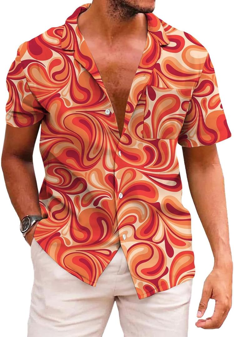KYKU Funky Hawaiian Shirt for Men Palm Beach Shirts Tropical Vacation Clothes (3X-Large, Abstract Pattern)