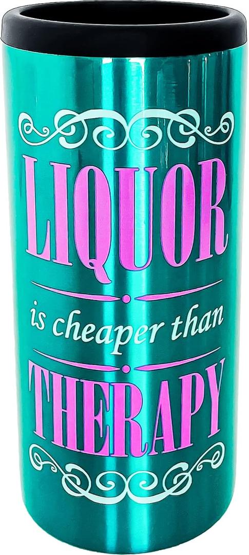 Spoontiques - Stainless Steel Can Cooler - Double Walled Stainless Steel Beverage Can Cooler - Keeps Drinks Colder Longer- Liquor