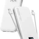 Portable Phone Charger, 10000mAh PD20W Fast Charging Power Bank with Built-in Cables & Wall Plug, External Battery Bank with LED Display, Travel Essential Battery Pack for iPhone, iPad, Samsung White