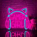 Mutank Gamer Girl Cat Headphones Neon Sign, Game Room Neon Sign USB Powered Game Headphone Sign LED Dimmable, for Gaming Room Bedrooms and Cat Ear Girl Man Caves Decor(13.3 * 12.2 In) (Pink+Blue)