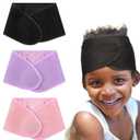 3 Pcs Kids Satin Lined Mesh Wrap Adjustable Size Sleeping Head Wrap for Kid Girl Christmas Sleeping Cap Scarf Gifts Spa Hair Wash Face with Headbands for Long Short Hair(Black, Purple, Pink)