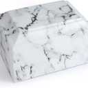 White Marble Cremation Urn Vault for Human Ashes - Adult Sized Memorial Urn for Ground Burial, Home Memorial and Funeral Use