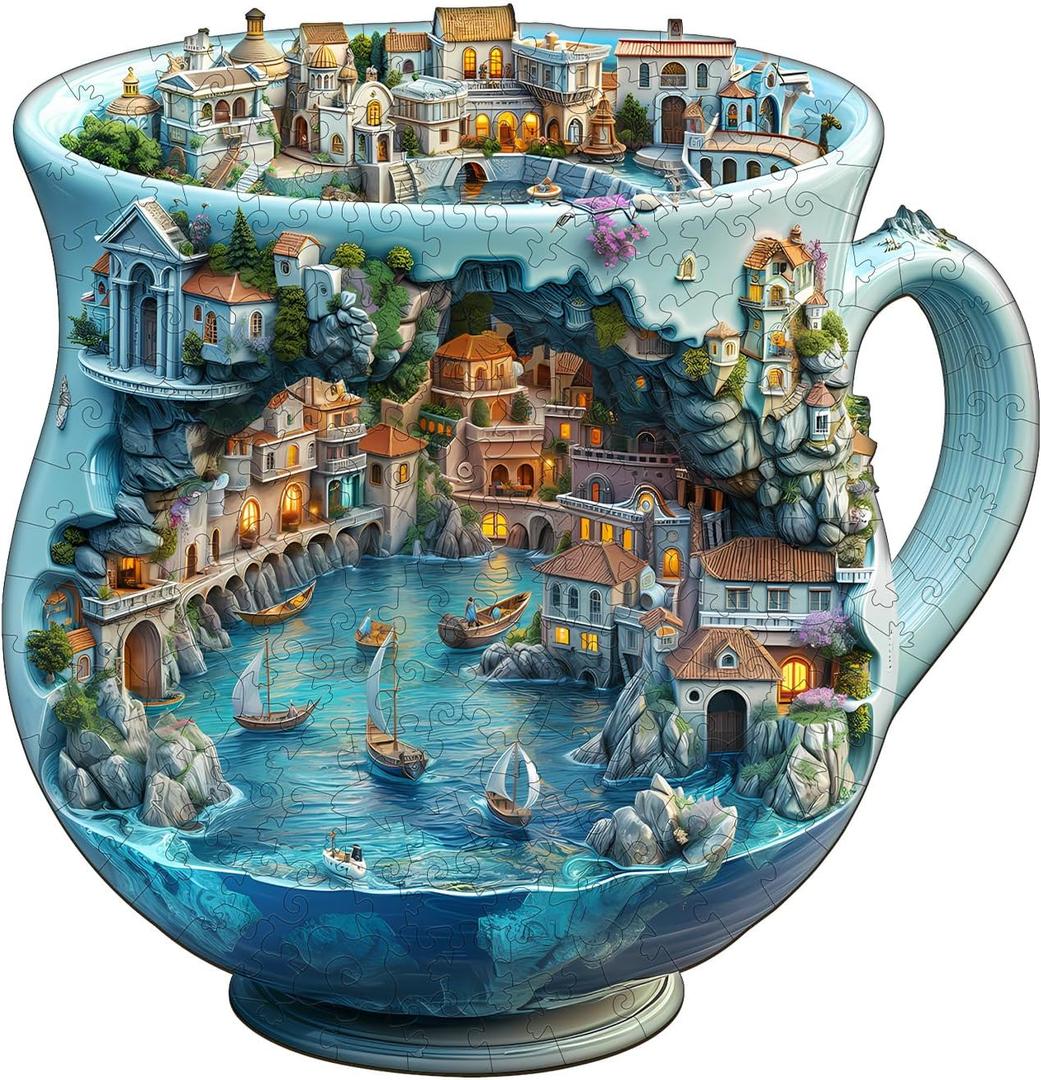 Wooden Puzzles for Adults - Seaside Town Wooden Puzzle, Unique Shape Wood Jigsaw Puzzle for Adults, Wood Puzzles Adult, Gifts for Friends and Family, Wall Art Home Decor (250pcs 13.4 * 13in L), Large