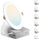 Amico 6 Pack 6 Inch 5CCT Ultra-Thin LED Recessed Ceiling Light with Metal Junction Box, 2700K-5000K Selectable, 12W Eqv 110W, Dimmable Canless Wafer Downlight with Plastic Trim, 1050 Lumens -ETL&FCC