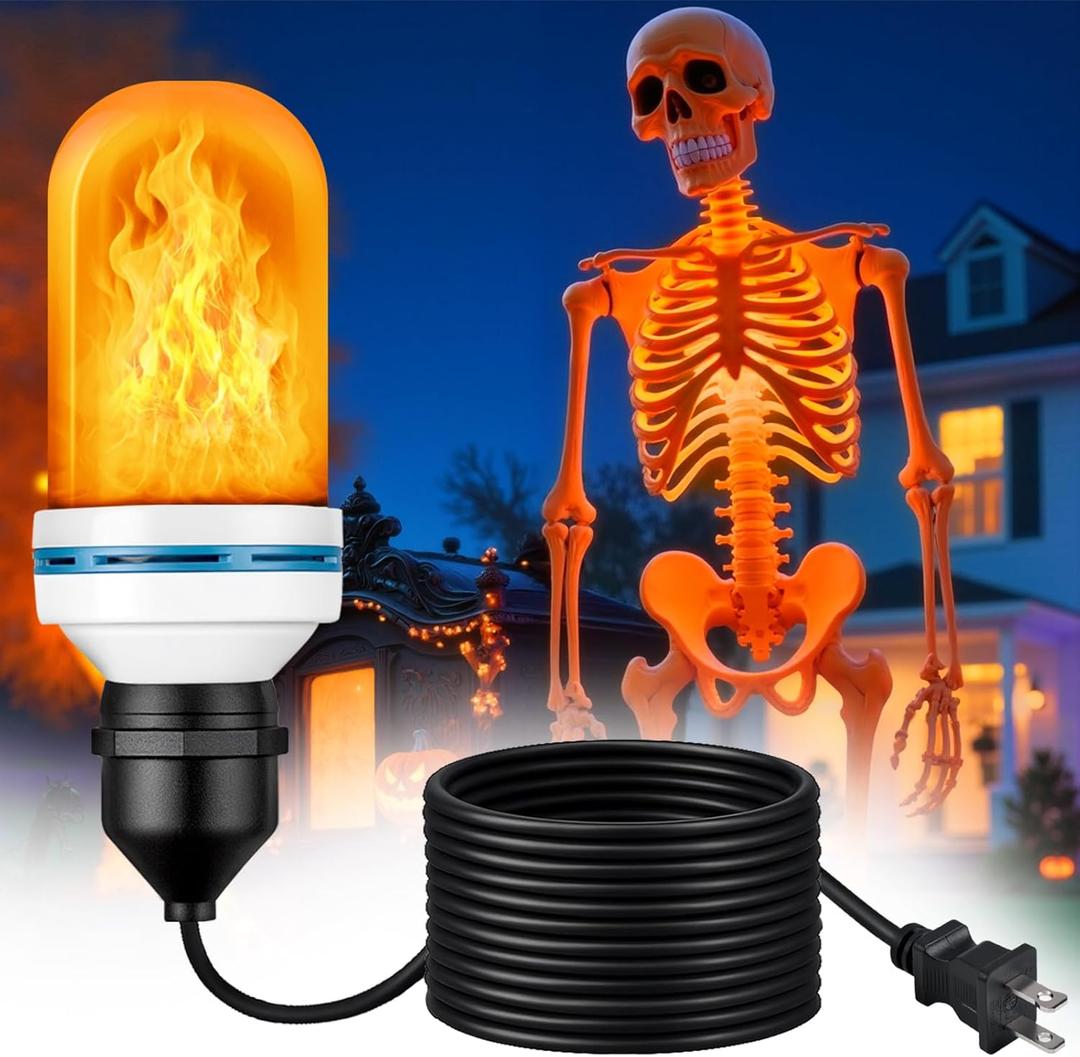 TAINAT Halloween Skeleton Lighting Kit,4 Modes LED Orange Flame Light Bulb with 19.7ft Wire for Giant Skeleton,Flickering Skeletons Lights for Outdoor Yard Skeleton Decoration
