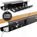 No-Drill Under Desk Cable Management Tray - 2-Pack Wire & Cord Organizer - Standing Desk Cable Management - Power Strip Holder - M