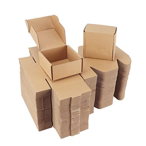 PHAREGE 4x4x2 inch Shipping Boxes Bulk 100 Pack Brown, Tab Lock Tuck Top Mailer Boxes for Packaging Small Business, Small Cardboard Gift Boxes for Wrapping Mailing Present