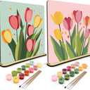 JOOZ 2 Pack Tulip Paint by Numbers Kit for Adults, Abstract Paint by Number on Wood Board, DIY Tulip Oil Painting by Numbers Ornaments for Desktop, Easy Adult Paint by Number Kits for Gift 8x8 Inch