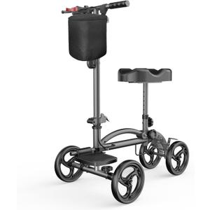 Knee Scooter Foldable Knee Scooter for Adults for Foot Surgery with Bag Steerable Knee Walker with Adjustable Footrest Knee Walker for Ankle Foot Recovery Crutch Alternative Dark Grey