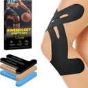Precut Kinesiology Tape for Knees 10 Pcs, Knee Tape for Knee Pain Relief Pre Cut - Brace & Elastic Supports - Waterproof & Breathable Hypoallergenic Latex - Athletic Tape Black