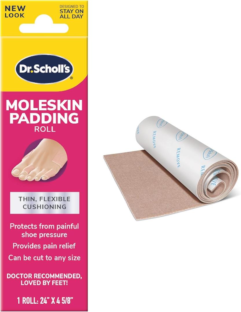 Dr. Scholl's Moleskin Padding ROLL, 1 roll // Thin, Flexible Cushioning & Pain Relief - Cut to Any Size - Doctor Recommended - 24 Inches X 4 5/8 Inches