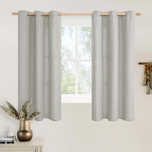 LAMIT Light Grey Linen Curtains 48 inch Length for Small Windows, Grommet Light Filtering Linen Textured Drapes for Bedroom/Kitchen/Bathroom, 2 Panels Set, W42 x L48