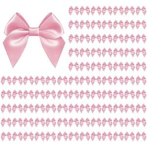100 PCS Bows for Gift Wrapping, 2.75" Satin Ribbon Bows with Double-Sided Tape, Small Bows for Crafts, Bow Decor, Mini Bows Decorations for Party Baby Shower Birthday Wedding (Pink)