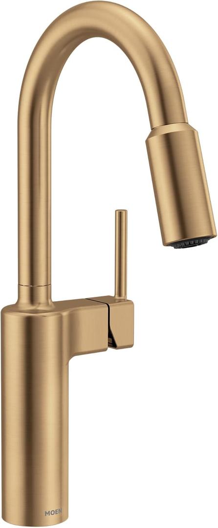 Moen Inara Bronzed Gold Pulldown Kitchen Faucet with Power Boost, Modern Kitchen Faucet, One-Handle High Arc, Easy Installation, 87463BZG