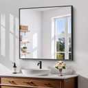 Koonmi Black Framed Bathroom Mirror - Shatterproof 30"x30" Tempered Glass, HD No Distortion, Horizontal/Vertical Mount, Modern Matte Aluminum Alloy Frame (Square-edged)