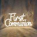 First Communion Neon Signs for Wall Decor, Neon LED Sign Baptism Decorations 1st Communion Decorations Primera Comunion First Holy Communion God Bless for Baptism Party, 13.3" x 7.7"