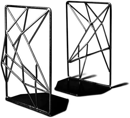 Bookends Heavy Duty Minimal Geometric Modern Midcentury Industrial Decorative Metal Book Ends Holder Stopper Office Shelf Decor Rustic Decorations Creative Retro Gold high end Designer Unique (Black)