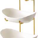 Fruit Bowls for Kitchen Counter, 3 Tier Ceramic Serving Bowls with Gold Metal Stand, Tiered Fruit Basket for Fruit Vegetable Storage, Fruit Holder for Cake, Dessert, Nuts, Snack