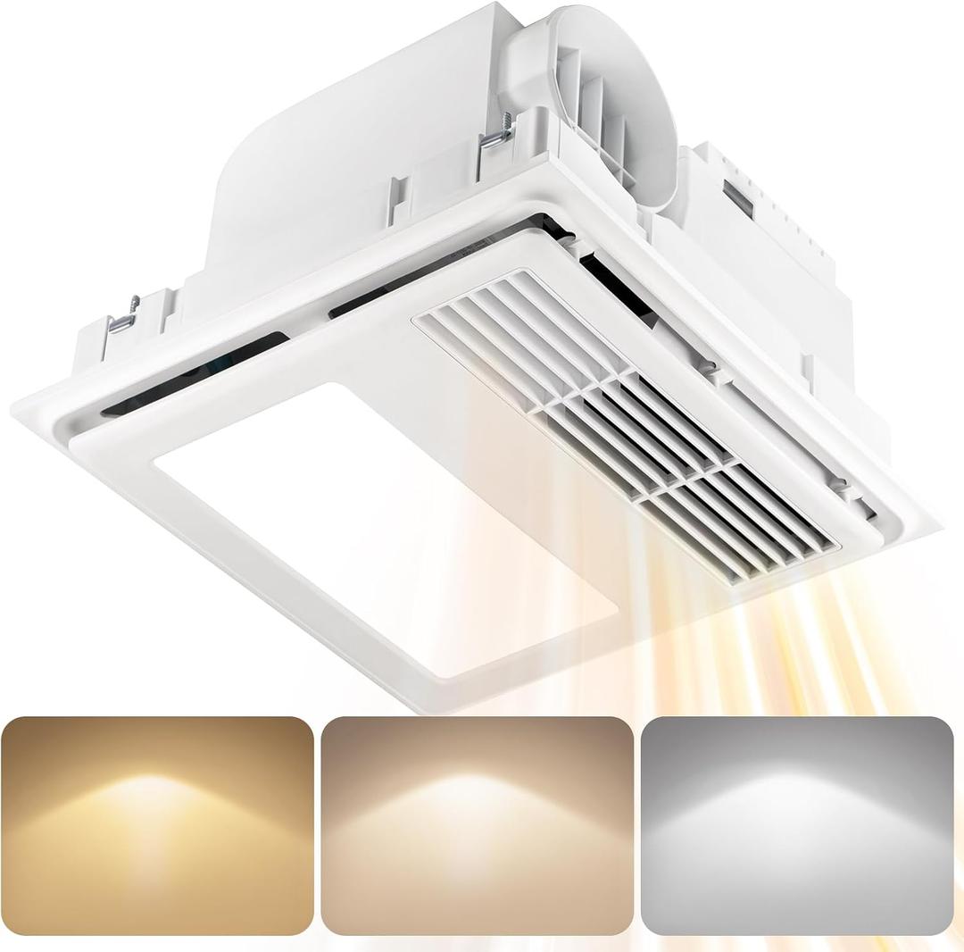 GROWNEER 3 in 1 Bathroom Exhaust Fan with Heater, 110 CFM 1.5 Sones Exhaust Fan with Light, 35W Bathroom Fan with LED Light 2700K/3500K/5000K, White (3-Color Adjustable)