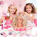 KUBUSFLY 44Pcs Hair Styling Doll Head Toys for Girls, Kids Makeup Hair Salon Pretend Play Styling Kit with Hairdryer, Straightener, Beauty Hair Toy Christmas Birthday Gift for Toddler Girls 3 4 5 6+, 7.5In X 7.3In